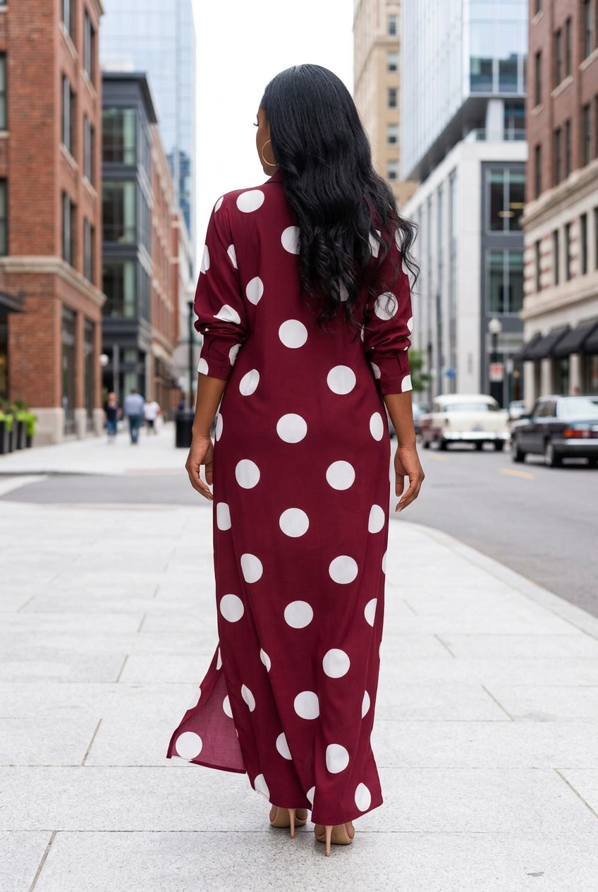 Maroon & Polkadots Shirt Dress