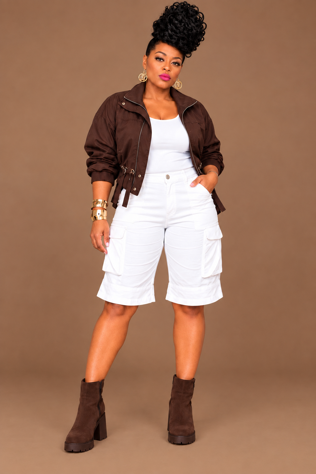 Winter White Cargo Bermuda Shorts
