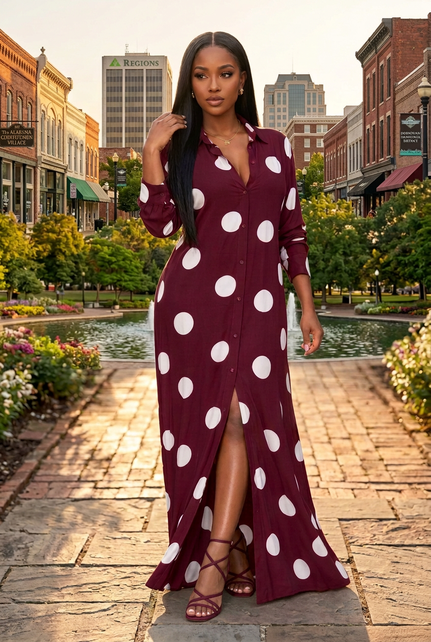 Maroon & Polkadots Shirt Dress