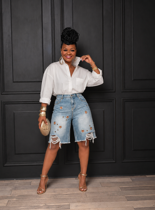 Granite Distressed Denim Bermuda Shorts