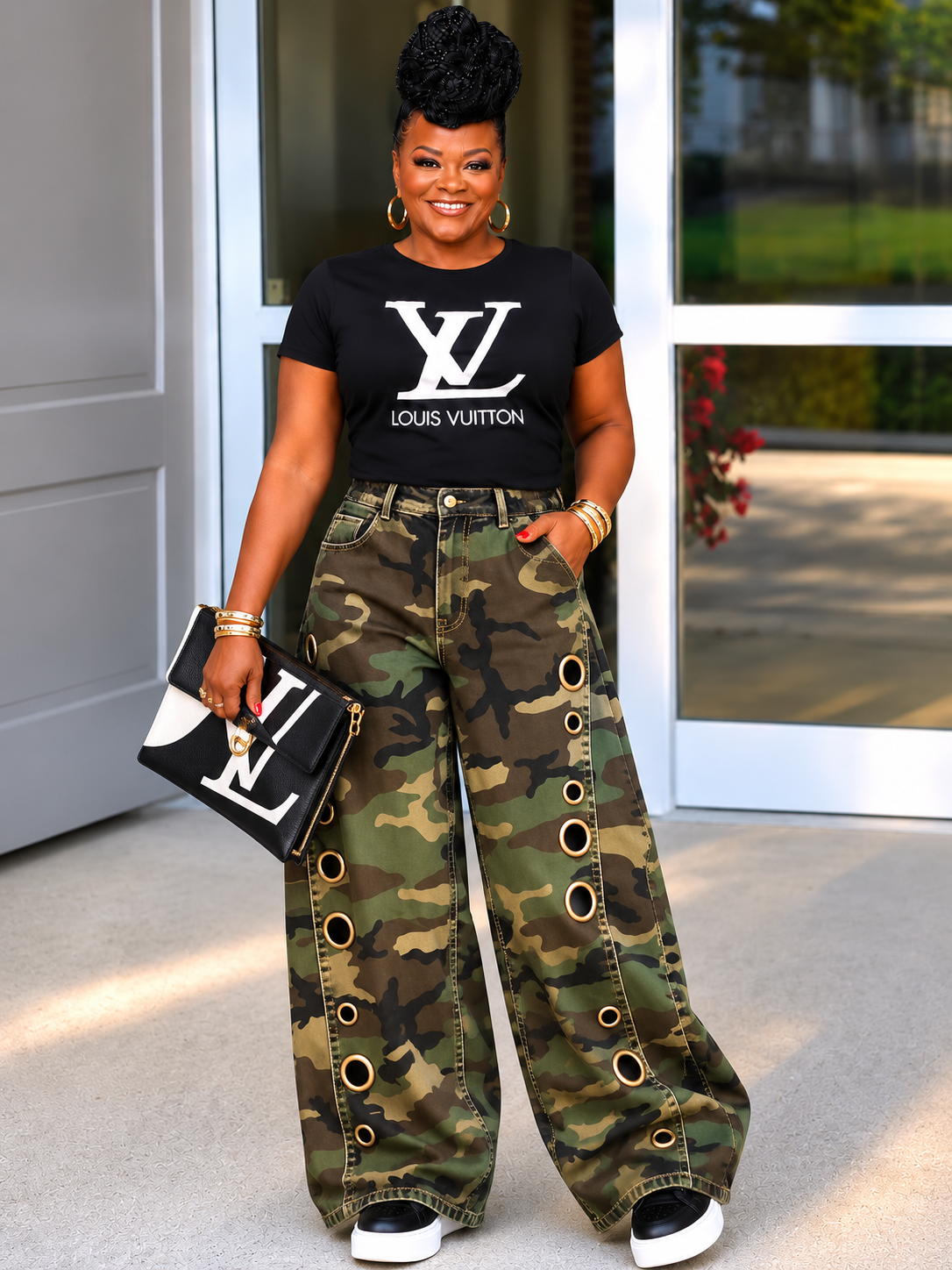 Baggy Camo Eyelet Wide Leg Pants