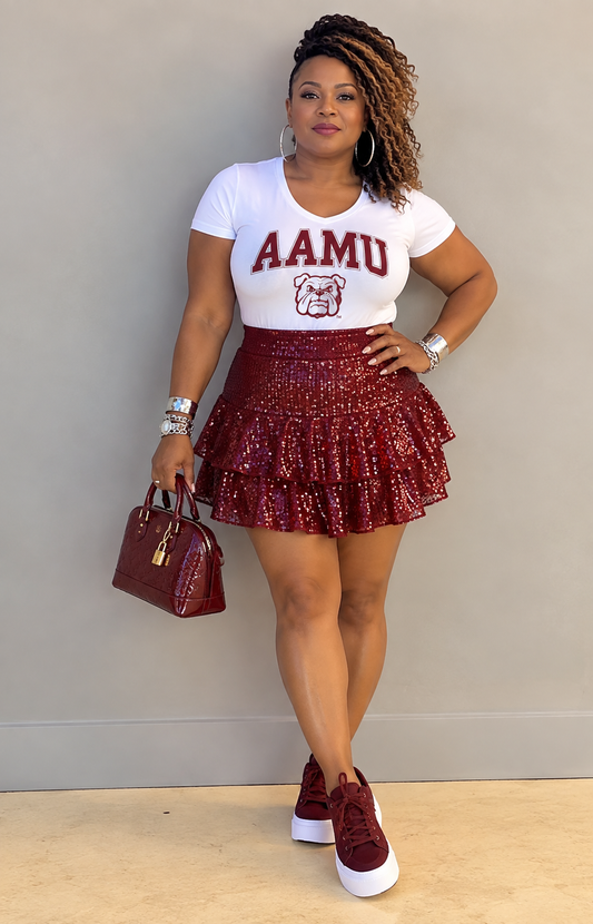 The Pretty Girls Sequin Ruffle Skort