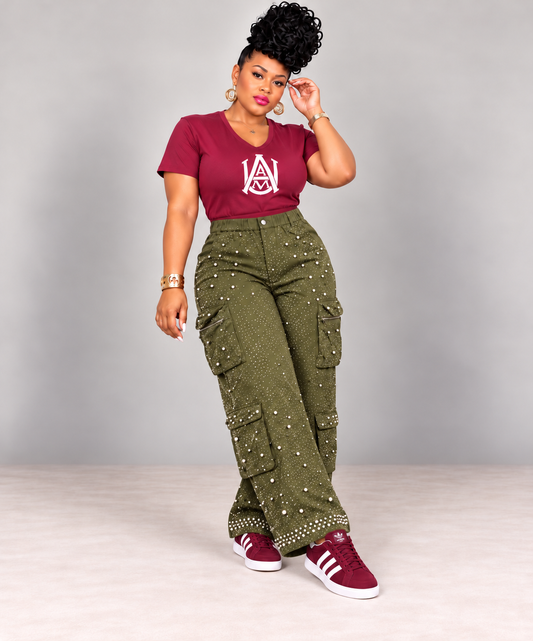 Olive Bling Cargo Pants