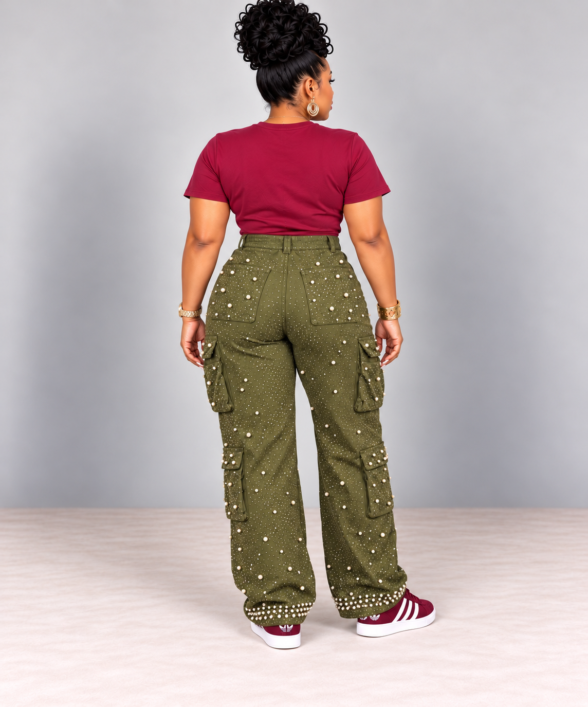 Olive Bling Cargo Pants
