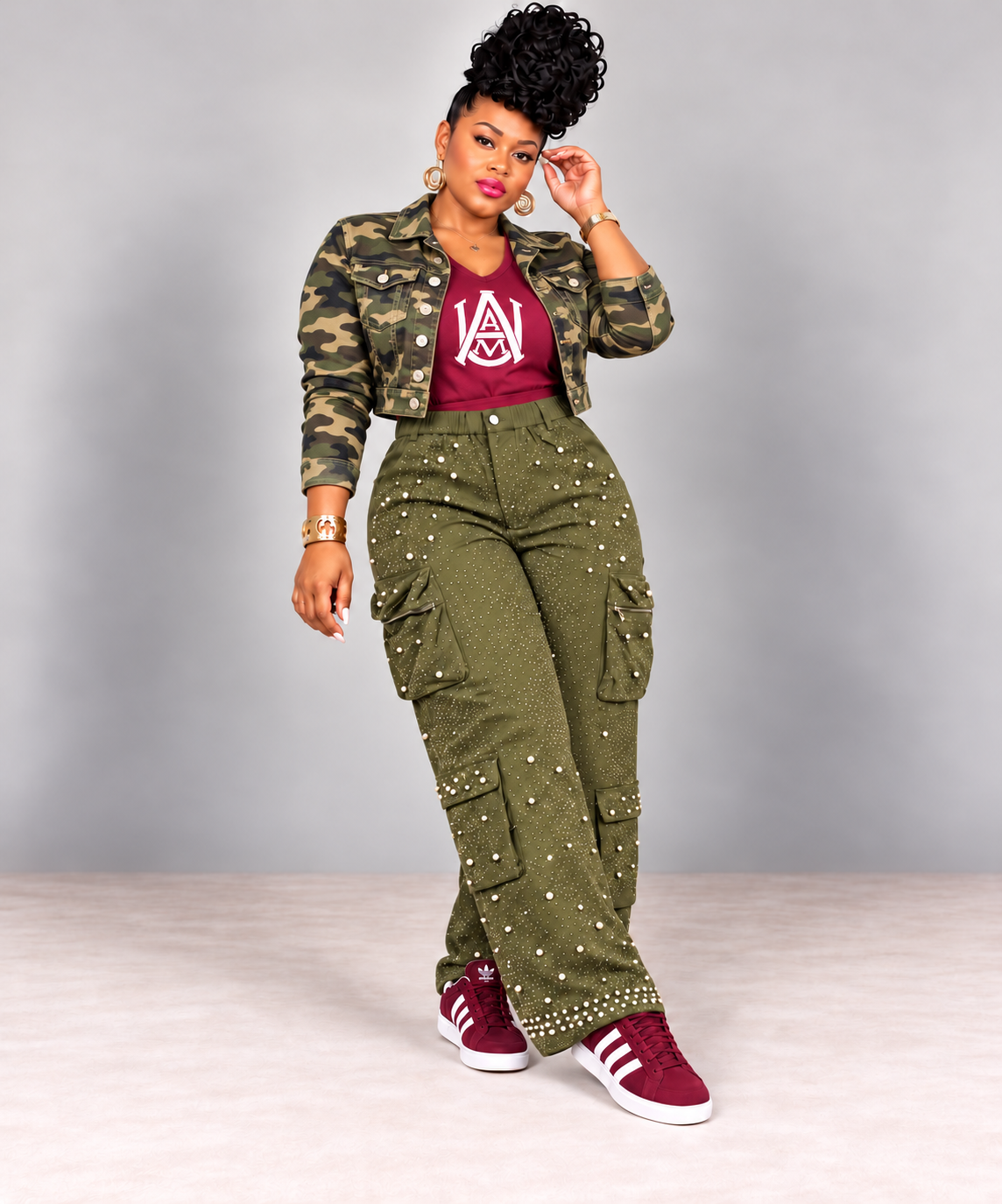 Olive Bling Cargo Pants
