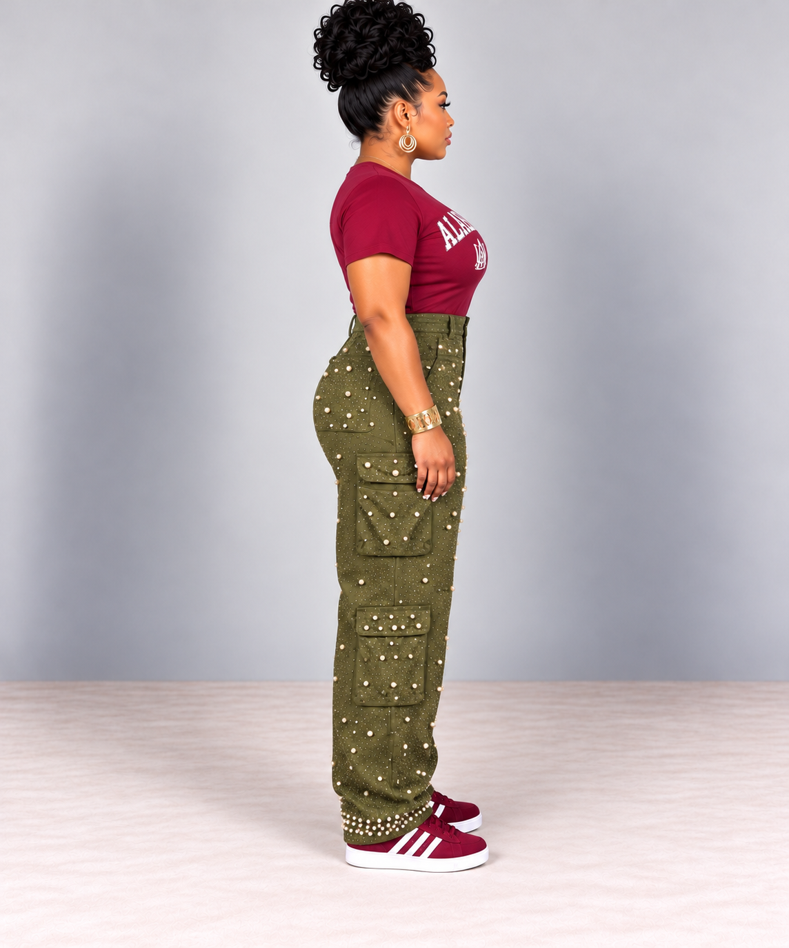 Olive Bling Cargo Pants